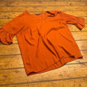 PAPPERMOON Women Orange Ruffle Sleeve V Neck Blouse Top‎ Size M